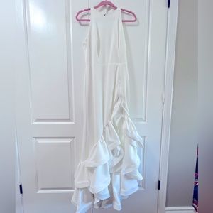 Betsy & Adam White Gown with ruffle and side split, size 10